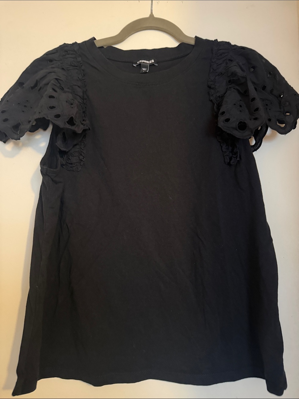 Express Black Eyelet Puff Sleeve Tee